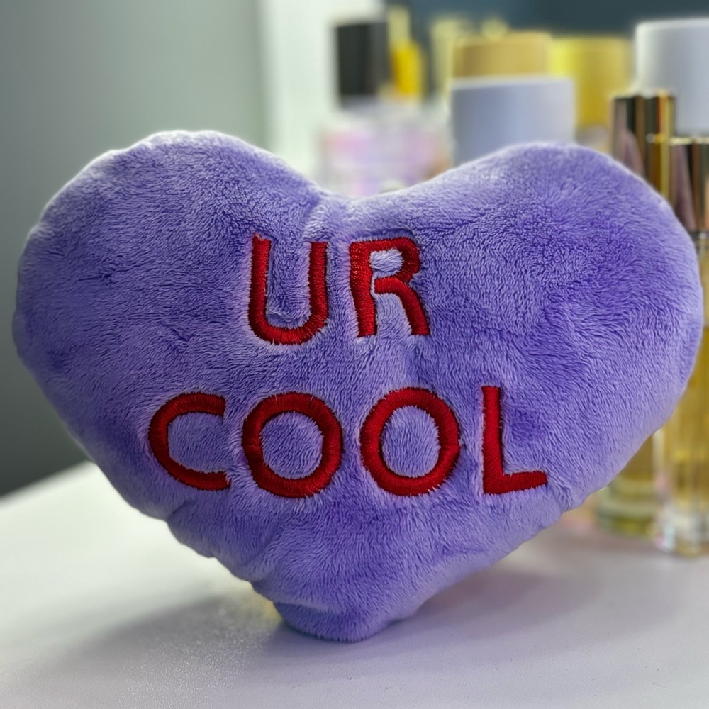 Purple Heart Plush Pillow with Red Embroidery